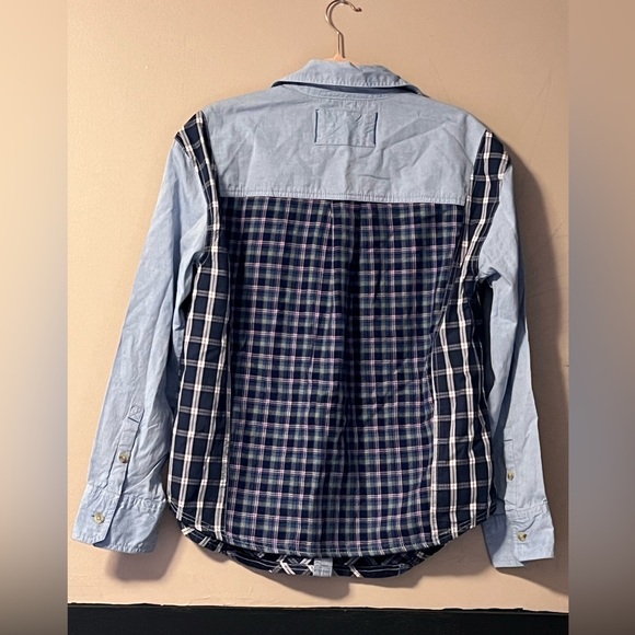 We The Free Argyle Plaid Shirt Oversized Preppy Buttondown Blue Combo NWT - Picture 4 of 6